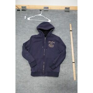 Sean John Mens Full Zip Hoodie Navy Blue Embroidered Logo Sherpa‎ Lined Size M